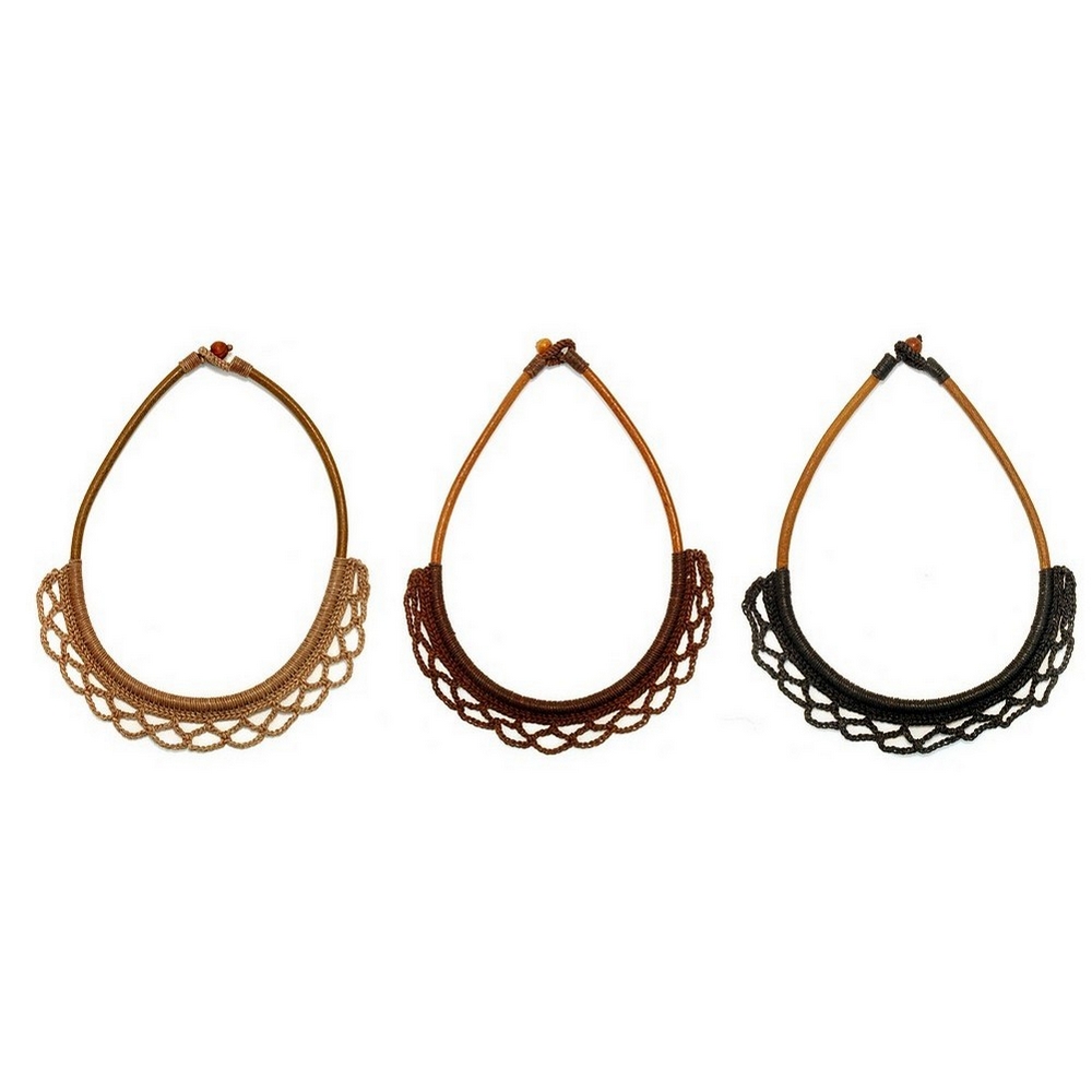 Choker necklace leather lace effect front