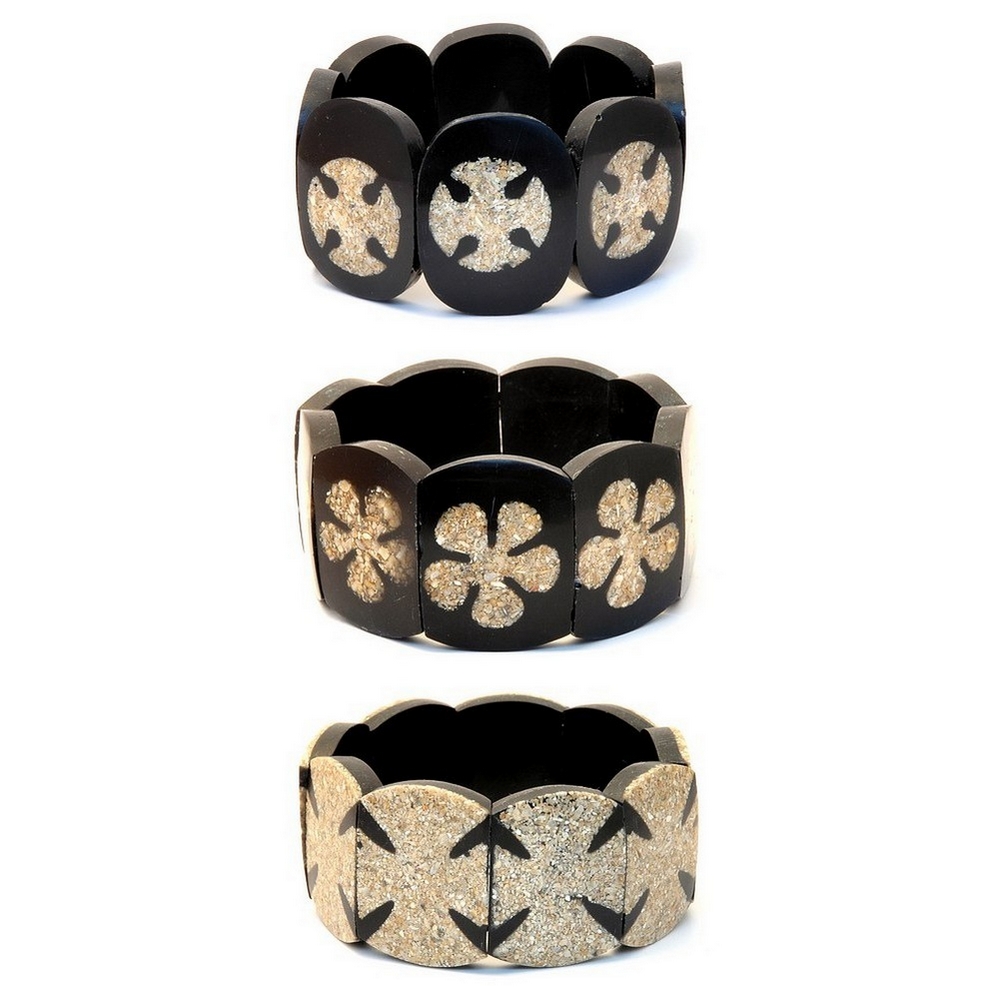 Bracelet stone & resin beige & black 30 mm