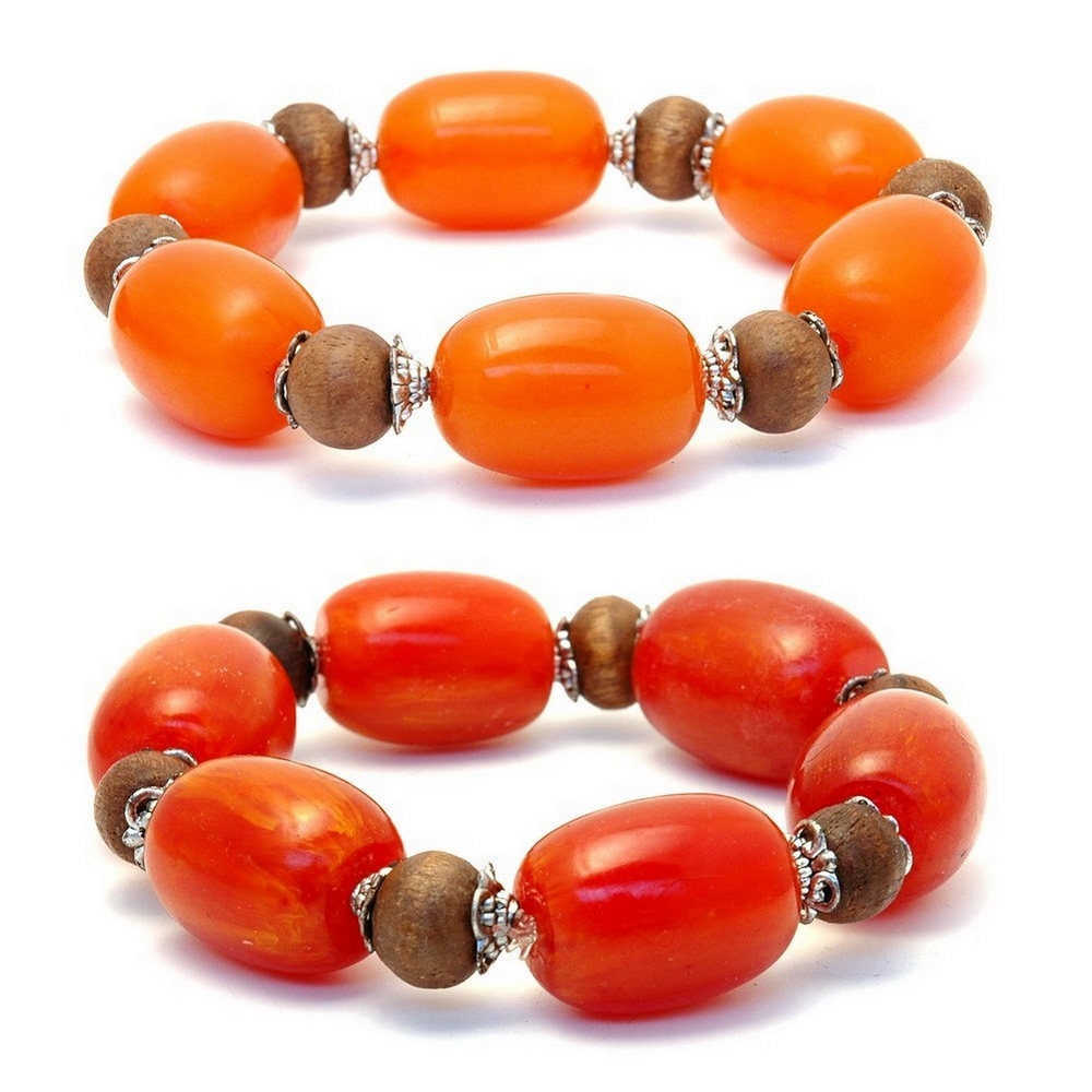 Bracelet resin & wood metal bead spacers ovoid 25/18