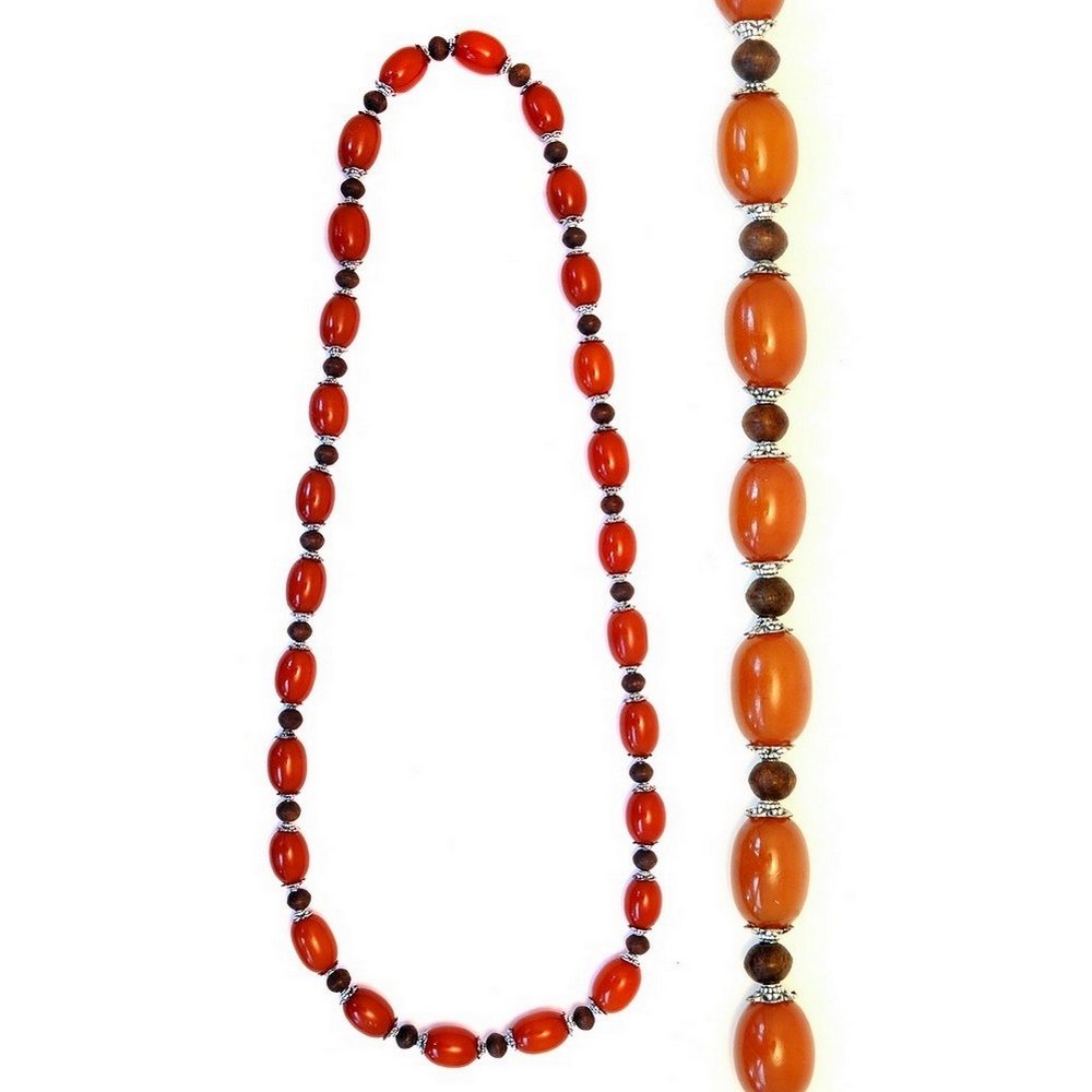 Necklace resin & wood metal bead spacers ovoid 25/18mm