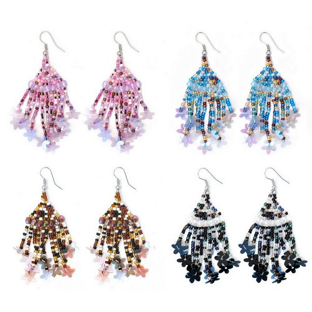 Drop earring glass & bead 11 drops - small flower