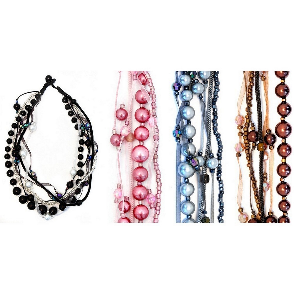 Necklace glass bead multi strand - ribbon