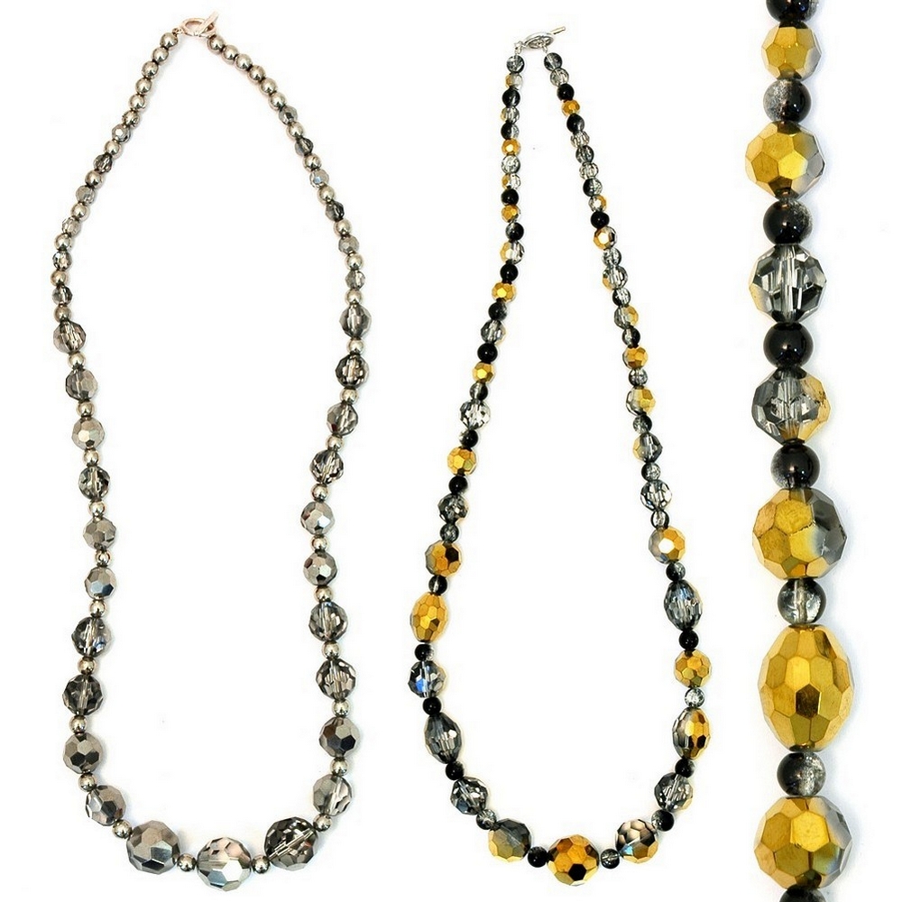 Necklace glass fabulous facet heamatite silver gold touch