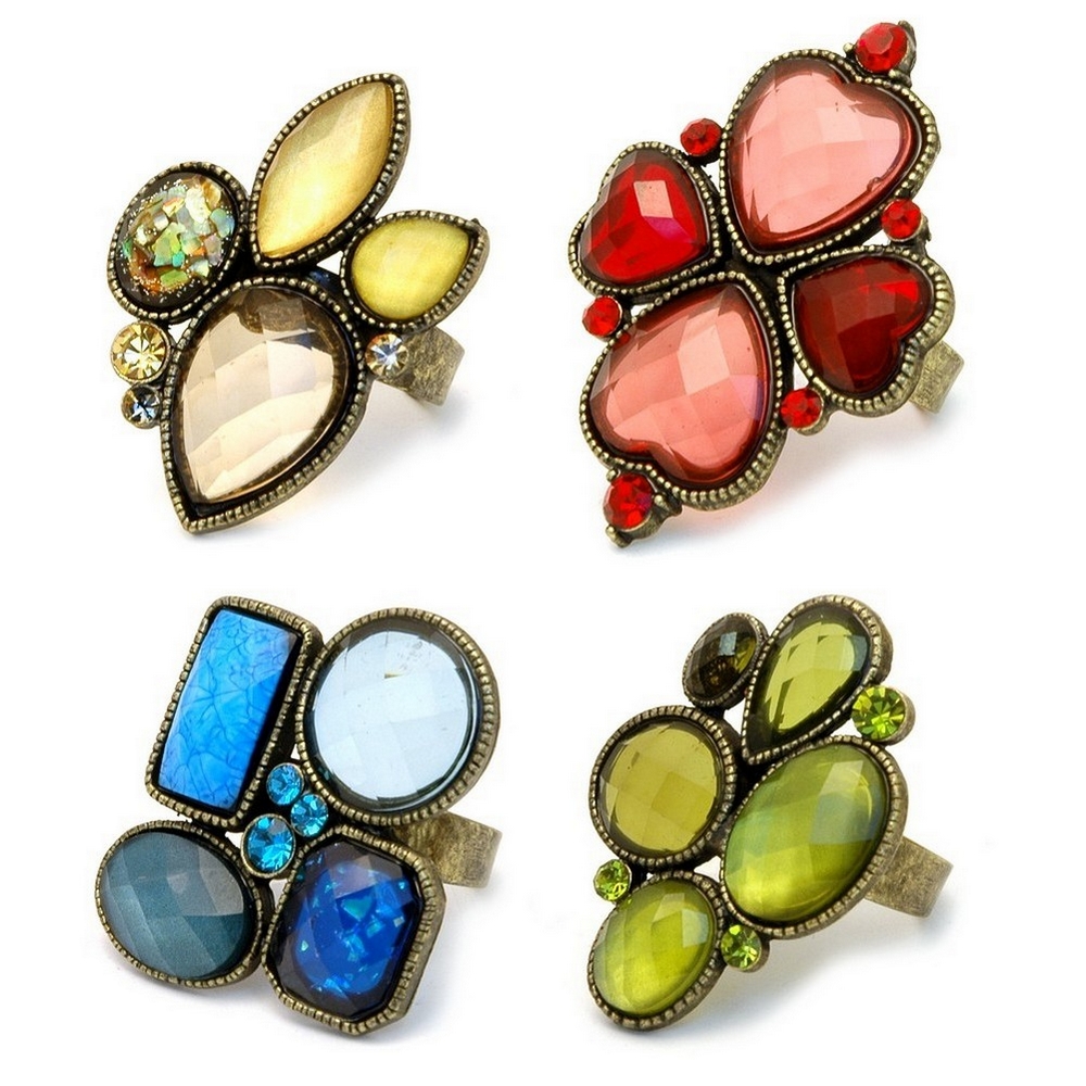 Ring acrylic bronze plating vintage colour faceted bead
