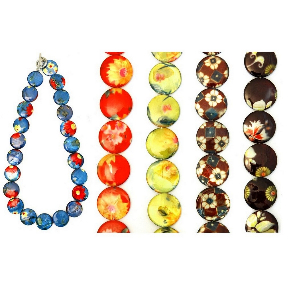 Necklace shell & mother of pearl disc kimono lustre