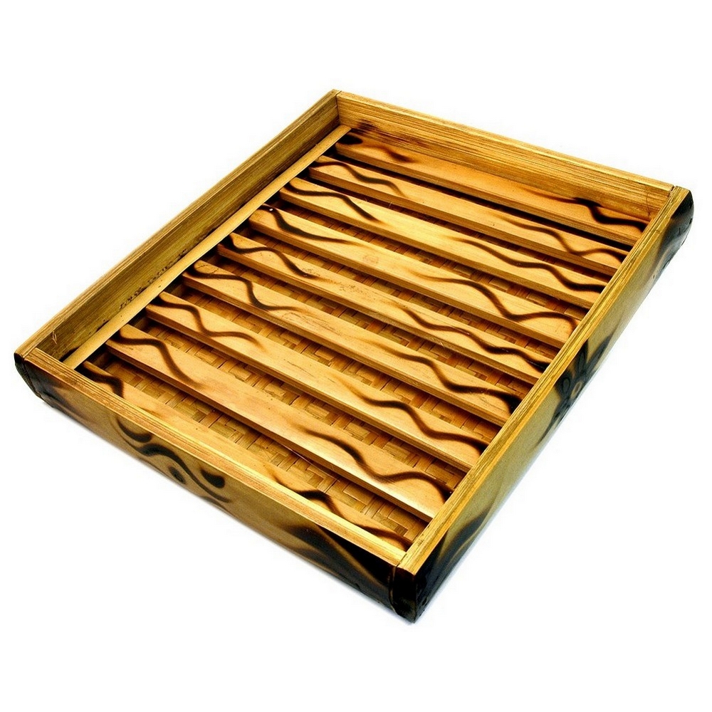 POS stand display bamboo 8 row wide shank ring tray 25 x 35 x 5cm