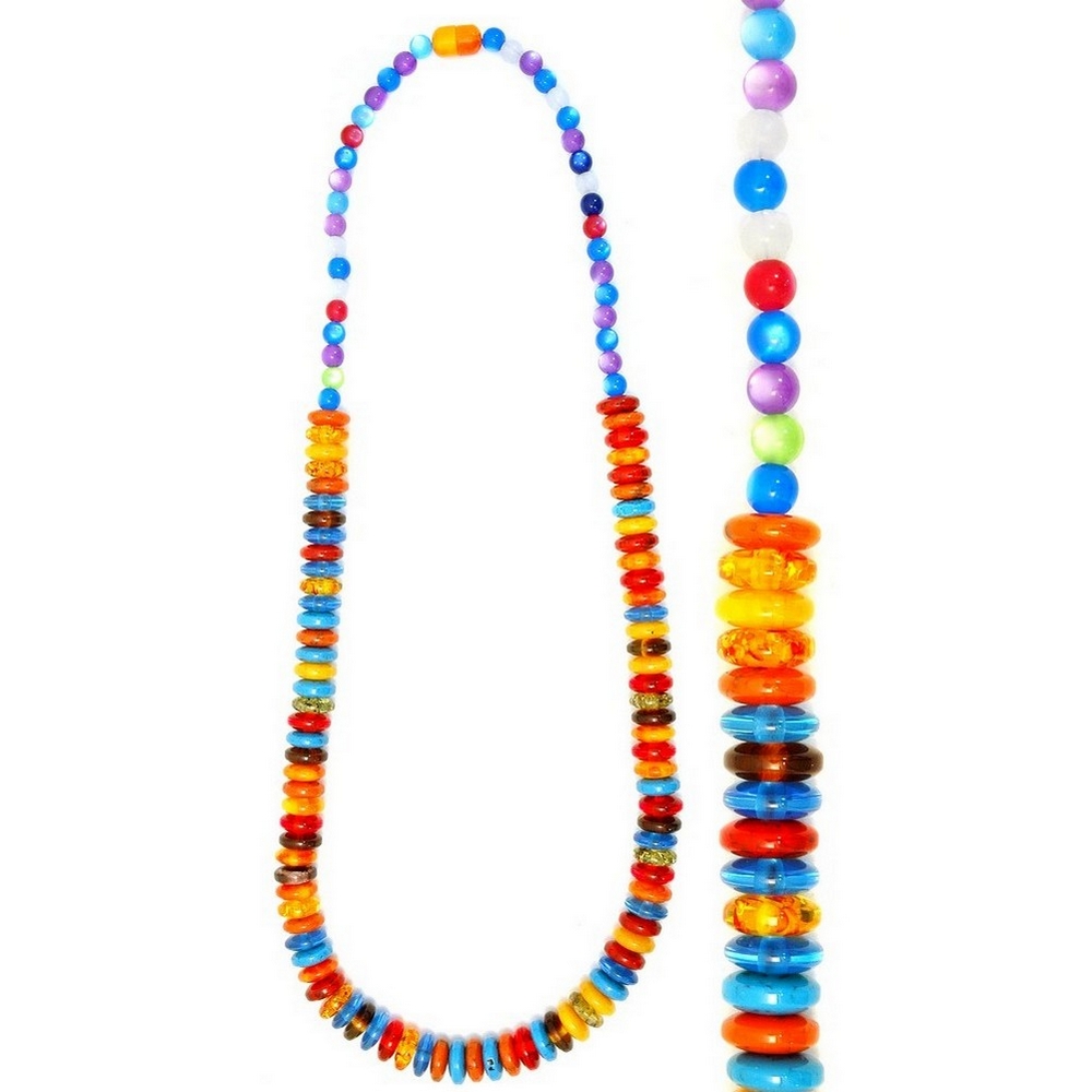 Long necklace resin translucent 15mm discs