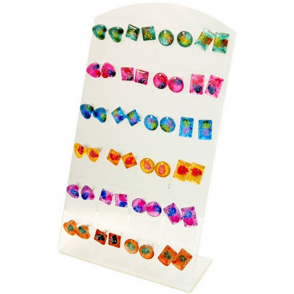 Stud earring crystal glass handpainted shapes