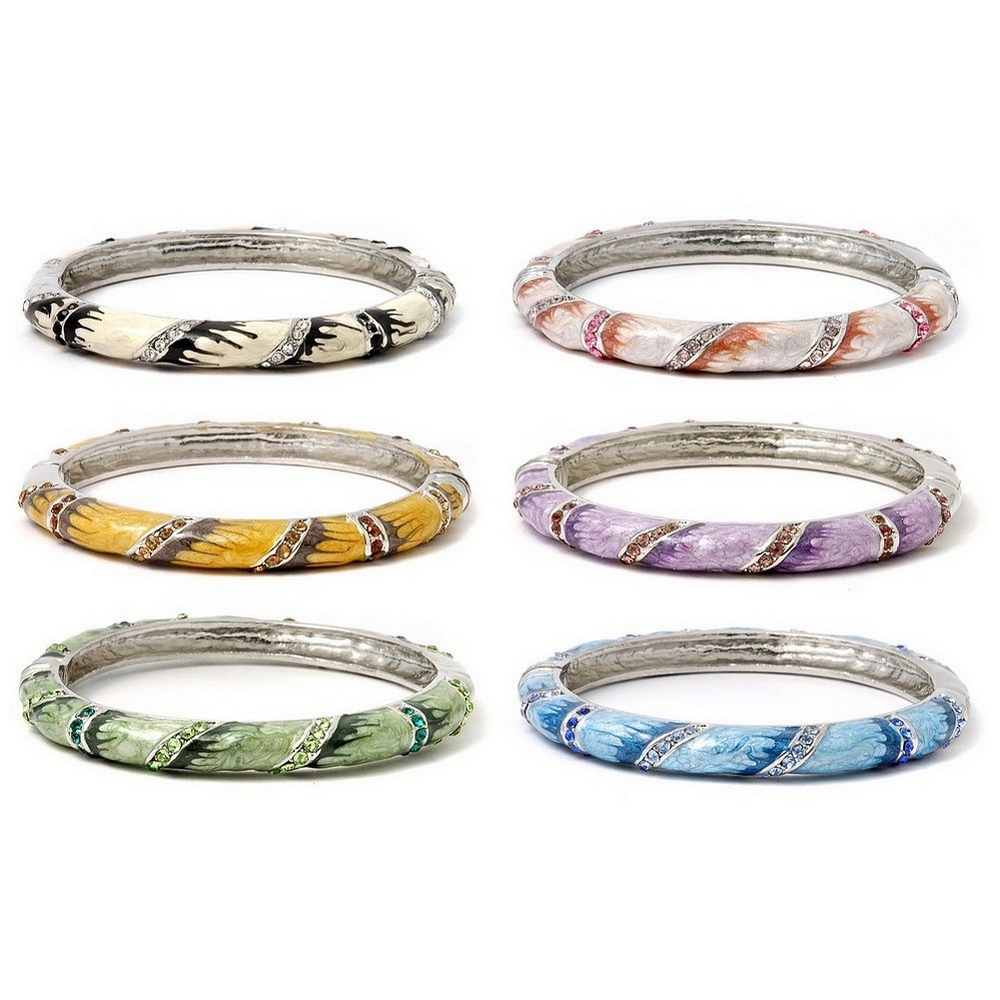 Bangle enamel silver tone with crystal