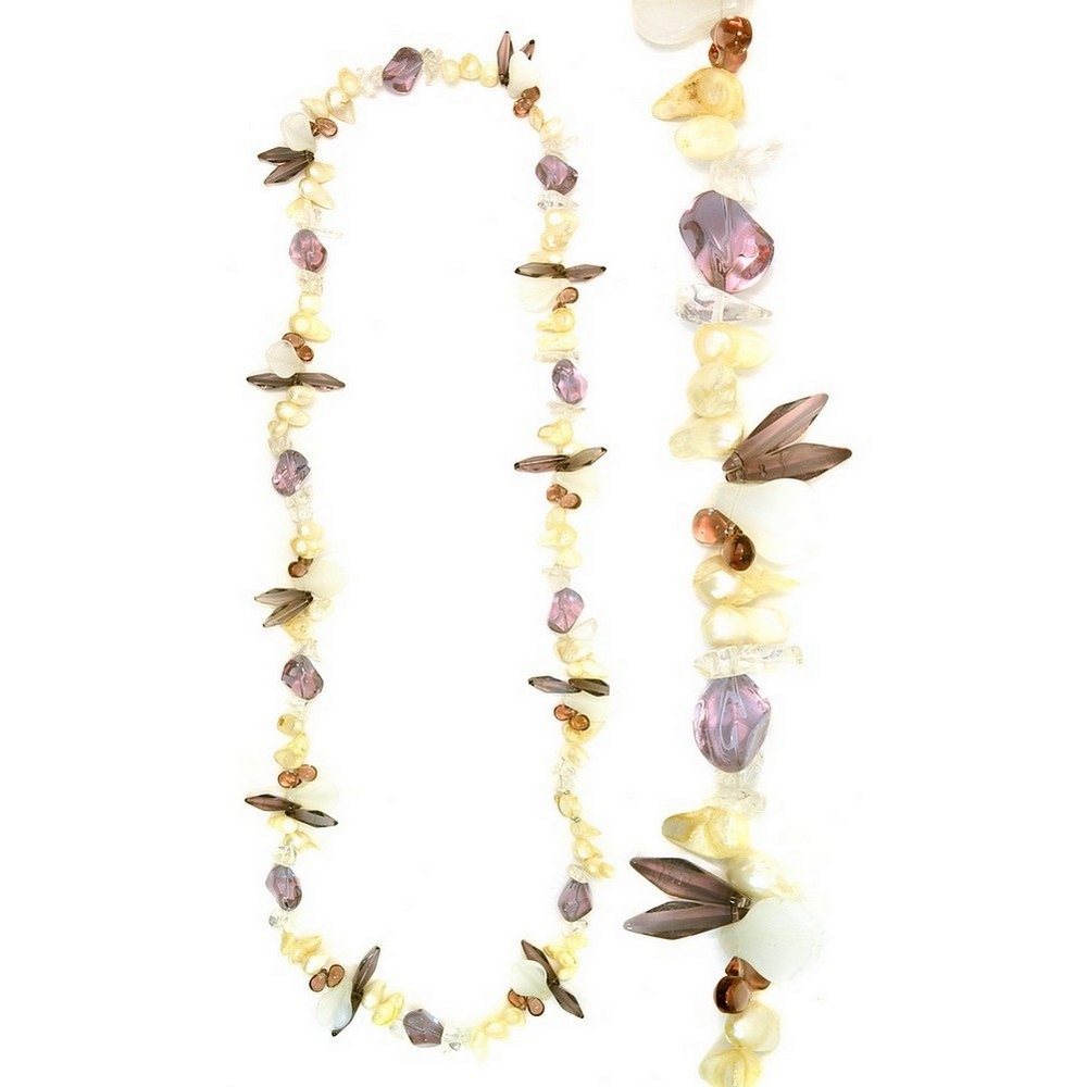 Necklace pearl & quartz crystal crystal 80cm amethyst tones