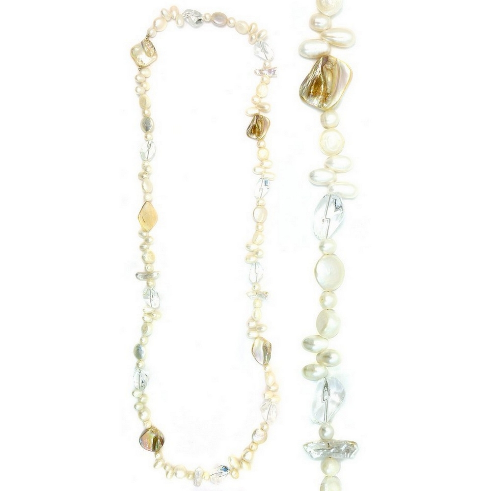 Necklace mother of pearl & crystal glass aurora borealis 80cm