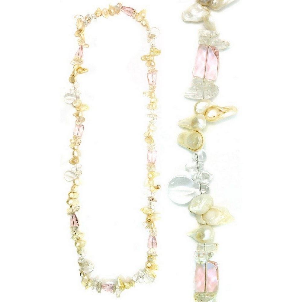 Necklace pearl & quartz crystal crystal 80cm rise pink tones