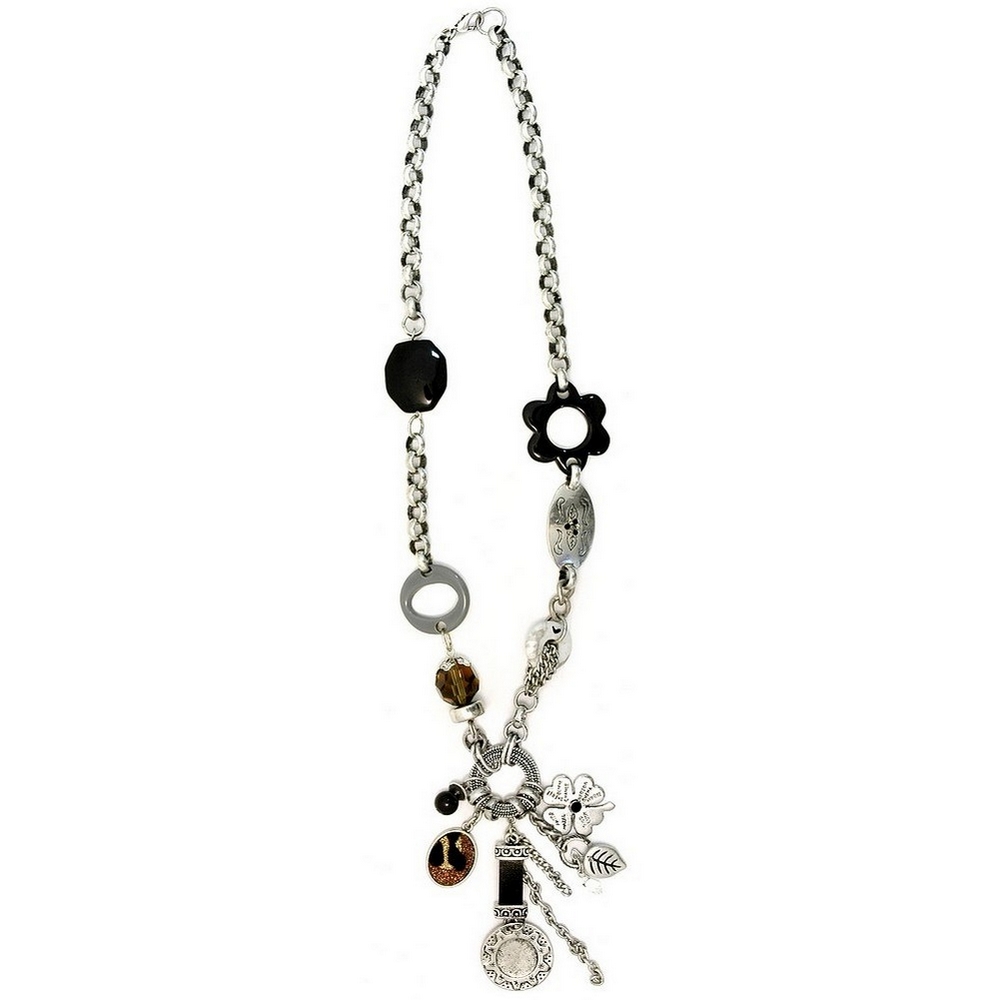 Long necklace resin 62cm chain with beads & charms