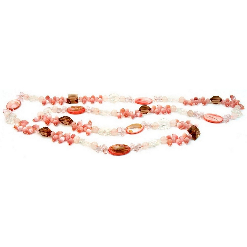 Necklace quartz crystal & mother of pearl rose & crystal cateye rice 120cm