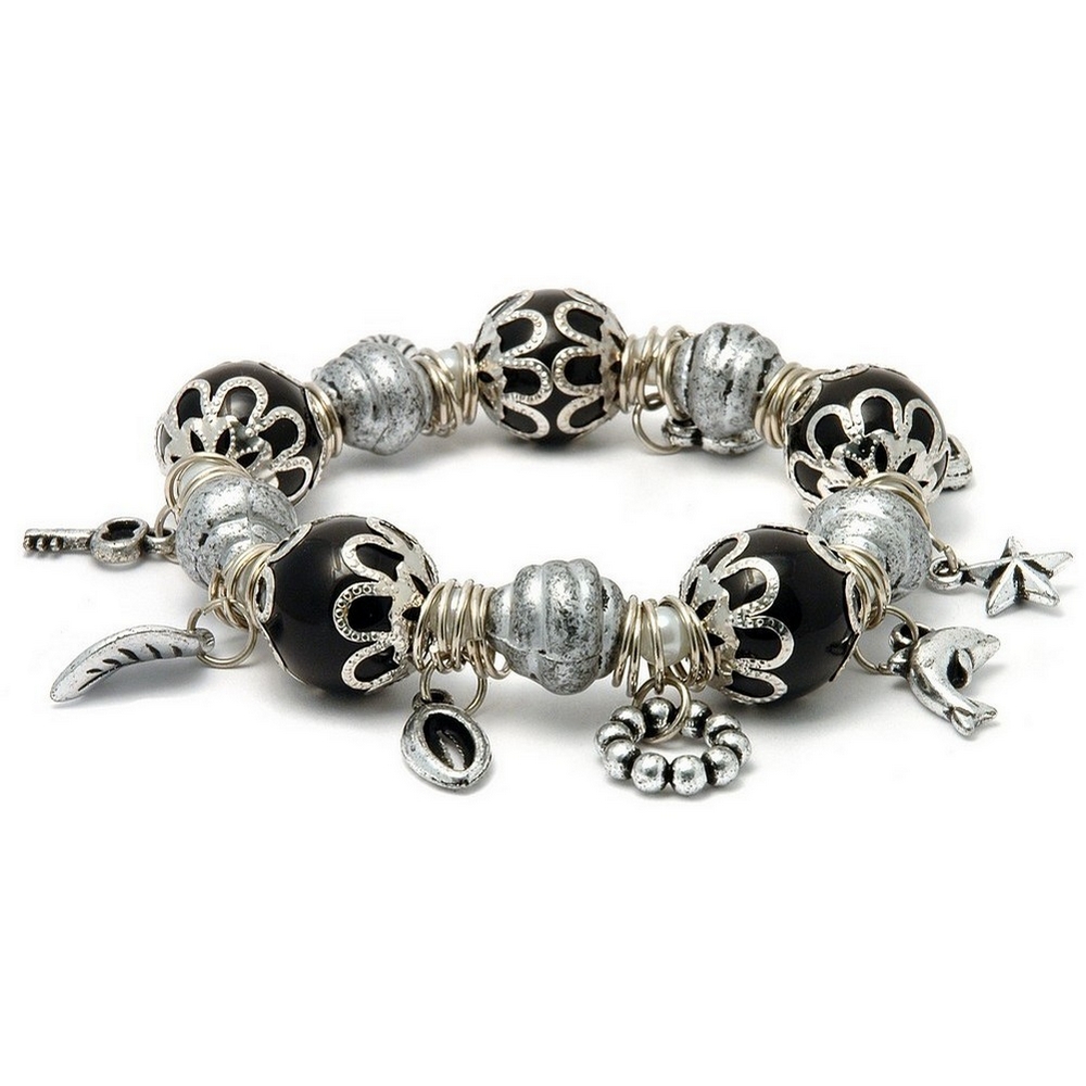 Bracelet resin black beads & charms