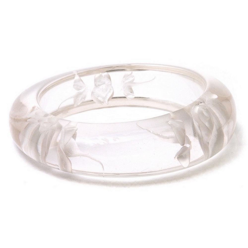 Bangle resin hand carved white roses