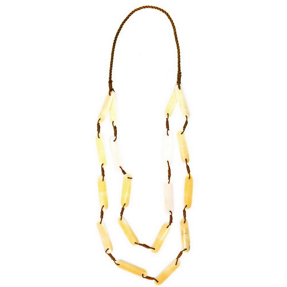 Necklace shell & cord 2 row long bead