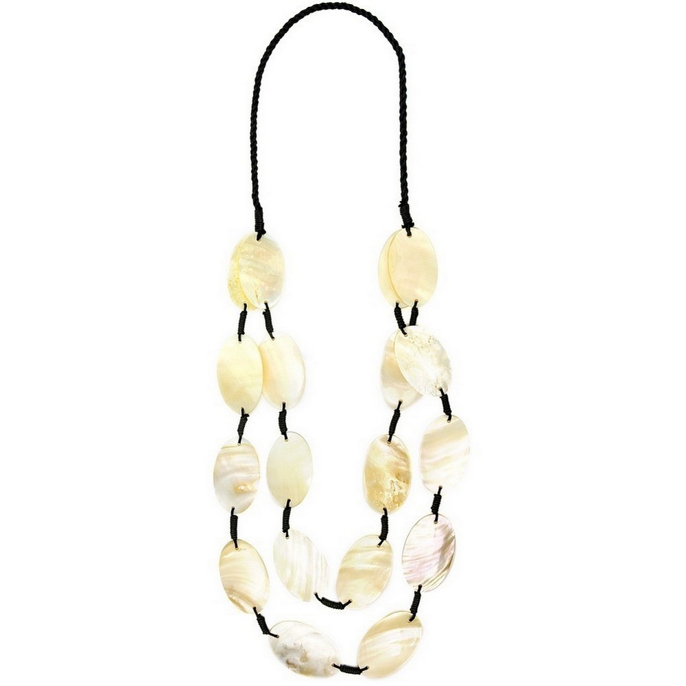 Necklace shell & cord 2 row 18 piece oval bk bead