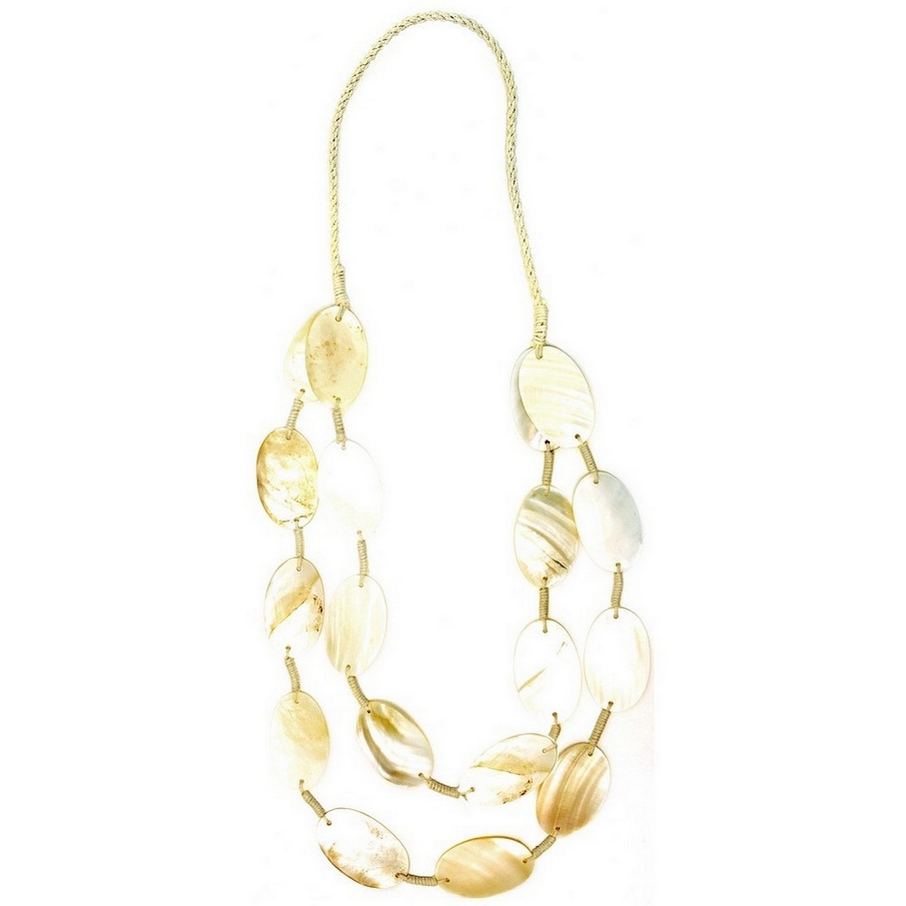 Necklace shell & cord 80cm 2 row 18 piece oval