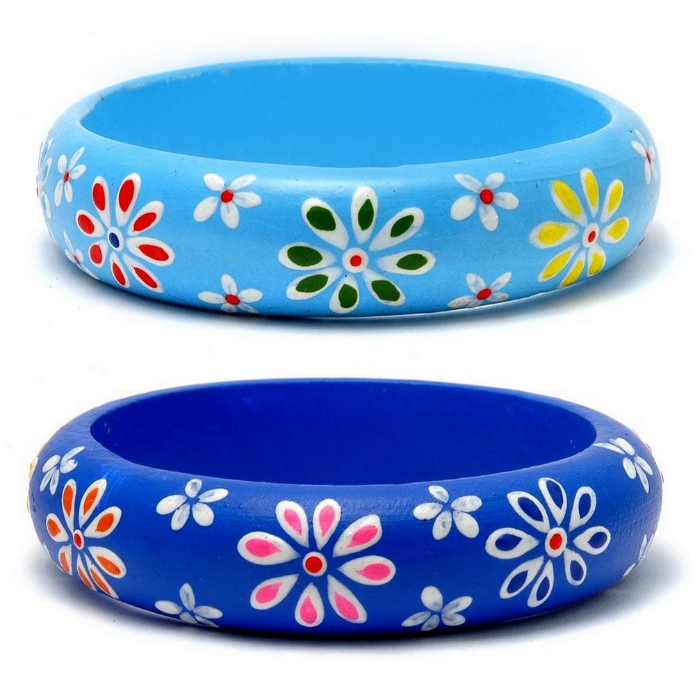 Bangle wood blues painted daisy
