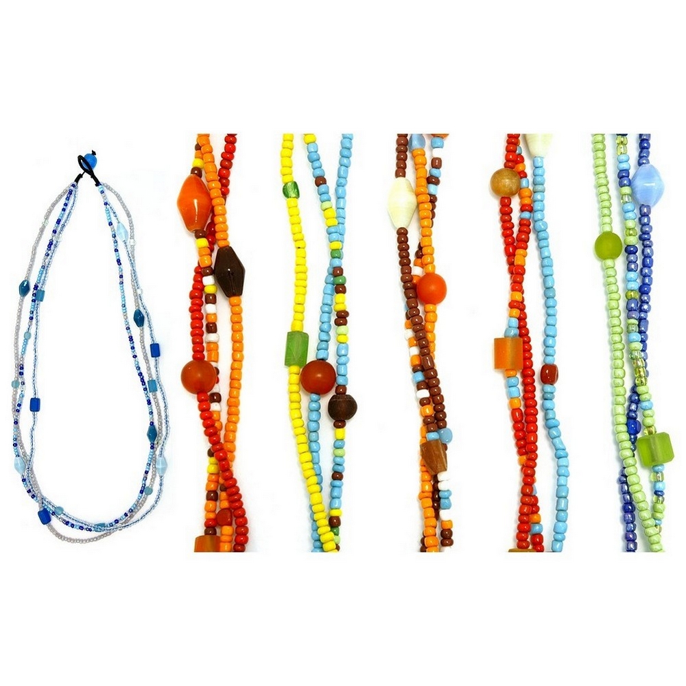 Long necklace resin & glass 3 strands of beads