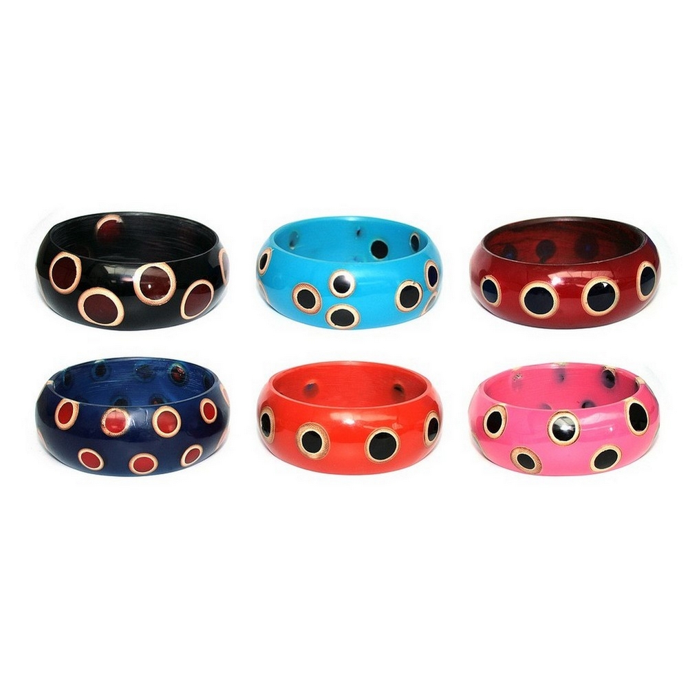 Bangle resin & bamboo inlaid colour spot 38mm