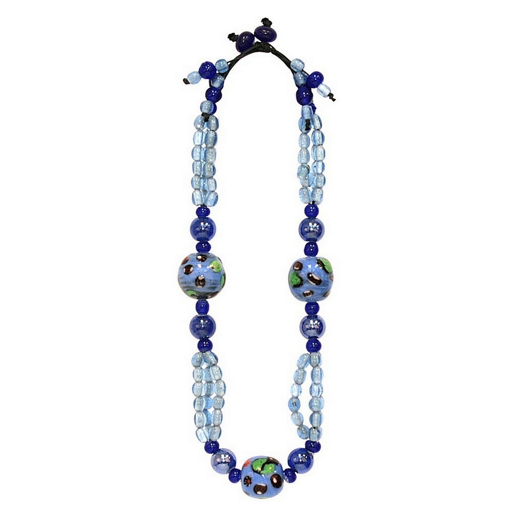 Necklace glass artisan bead blue 58cm