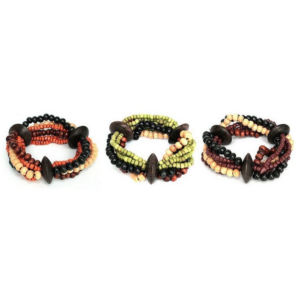 Bracelet wood & glass savannah multi-strand wood disc