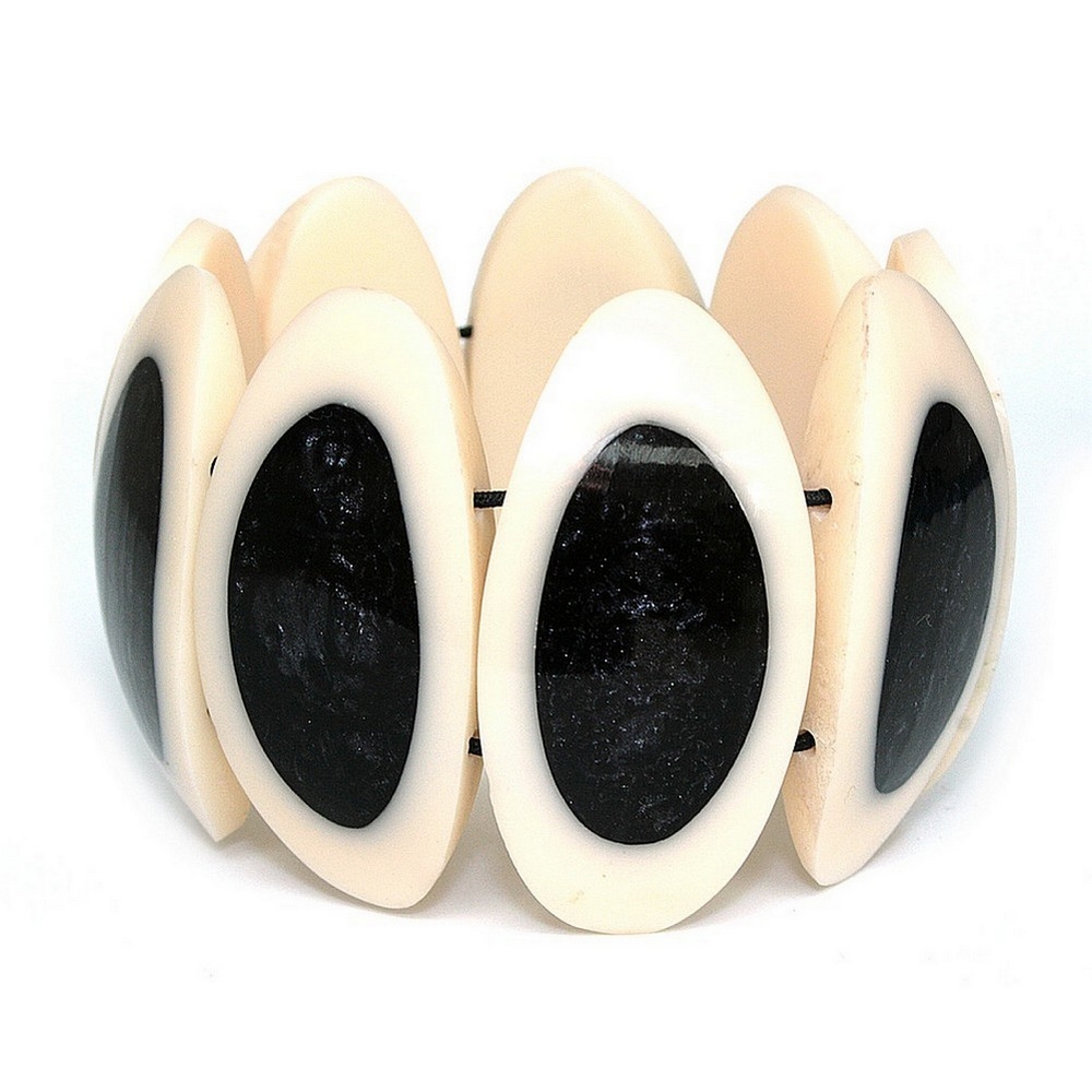 Bracelet resin natural oval black shimmer inlay