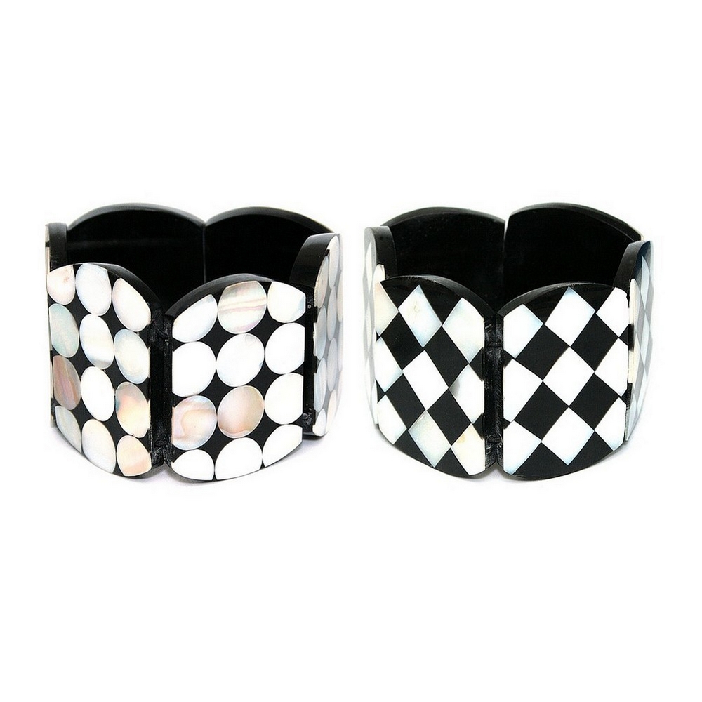 Bracelet resin & shell polka board bracelet black & white