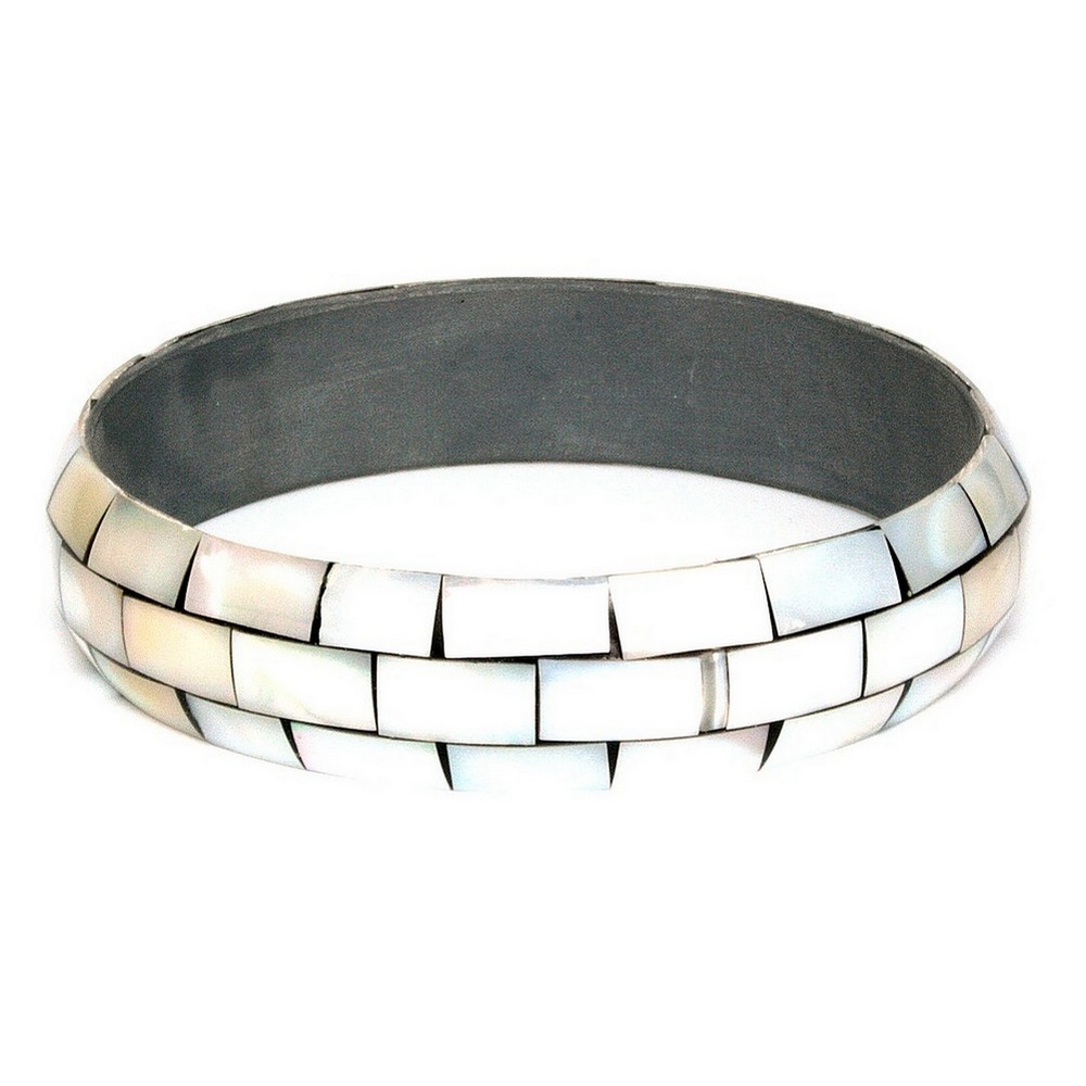 Bangle shell white 3 row rectangle inlay 18mm
