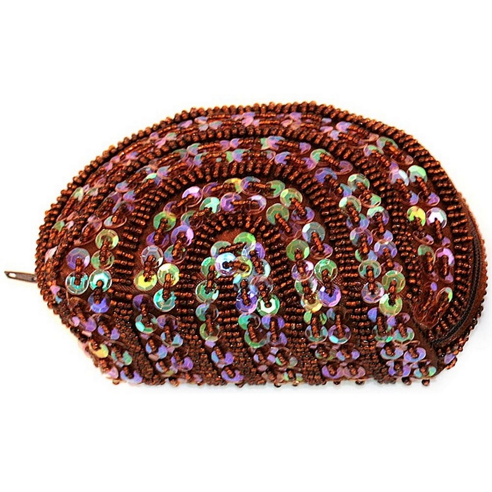 Coin purse glass & sequin oyster coin purse brown brown