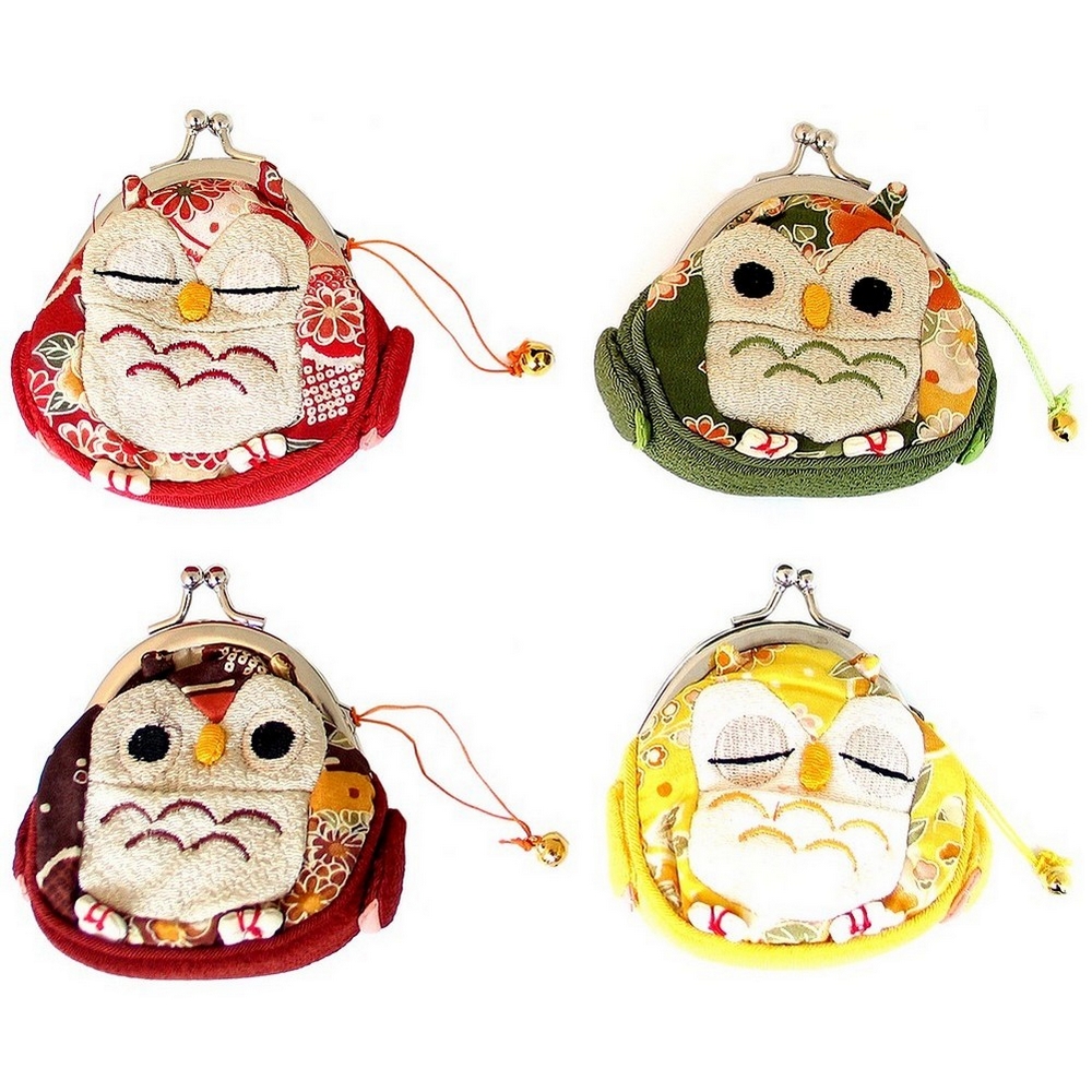 Coin purse silk owl wide asleep assorted colours