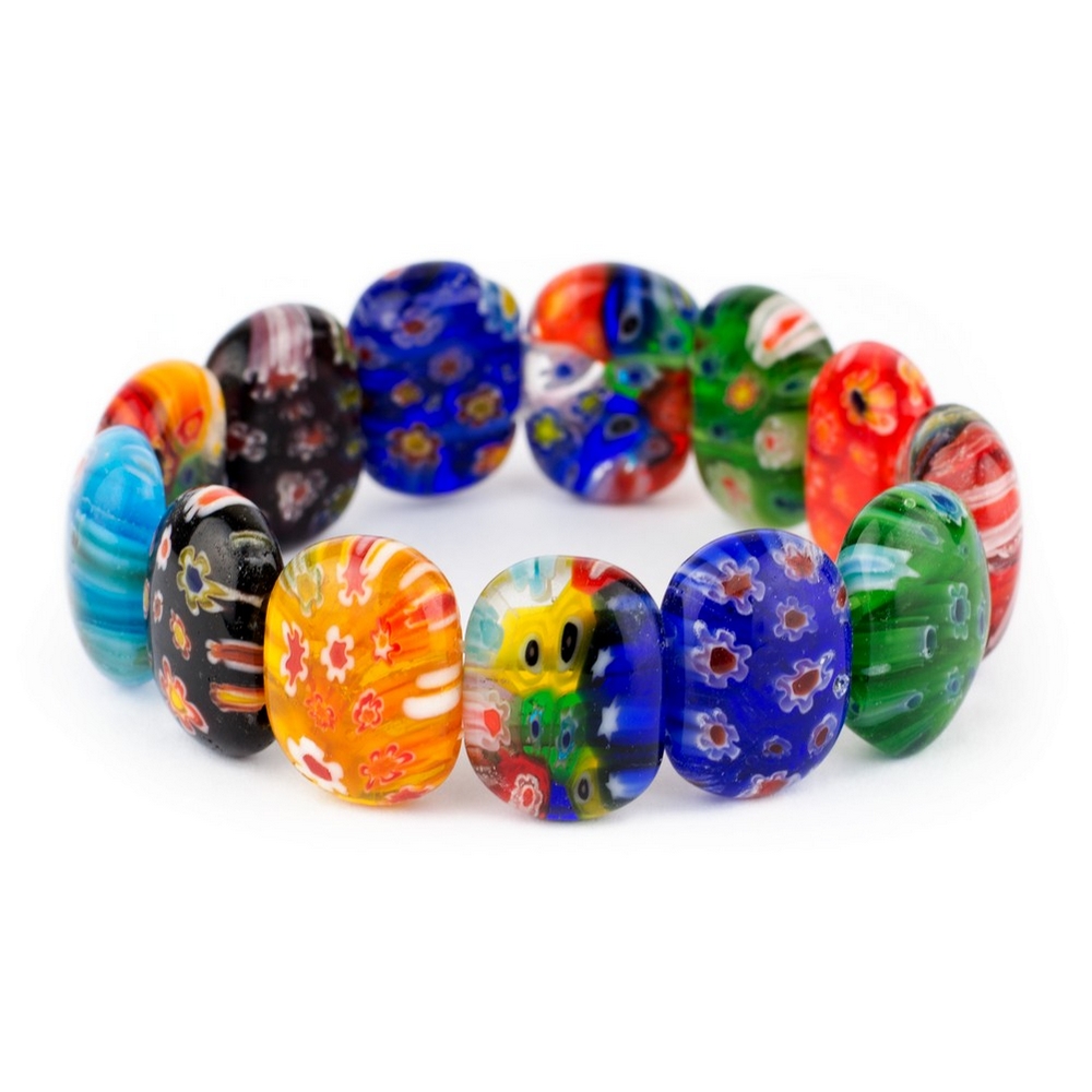 Bracelet millefiori glass oval bead multicoloured