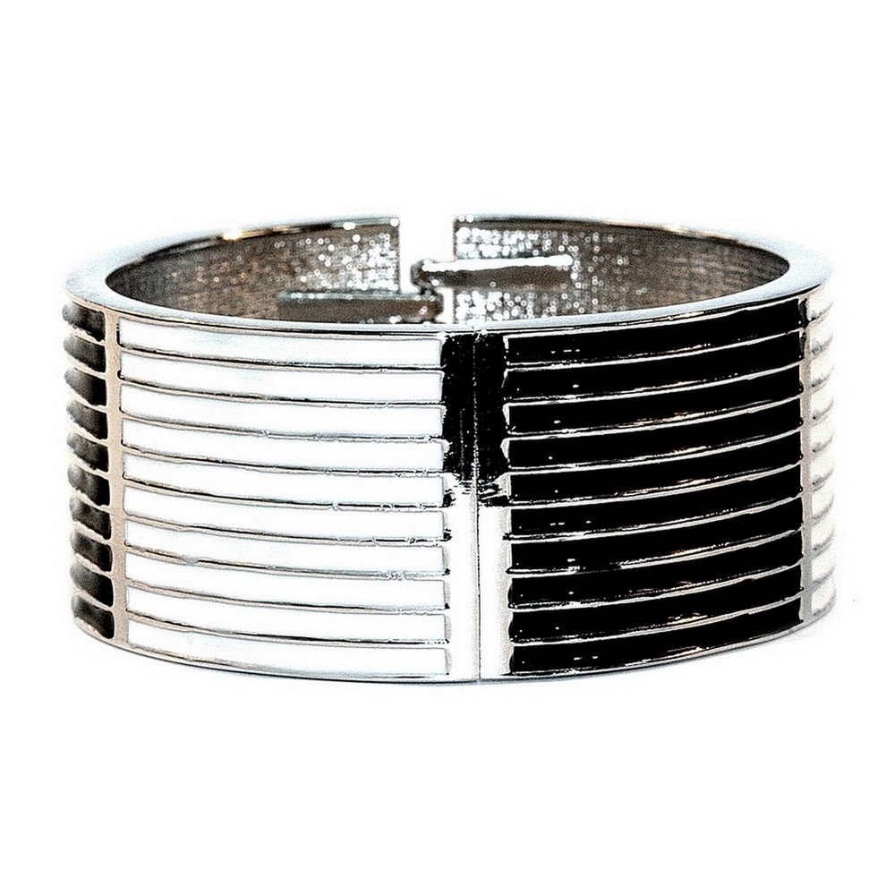 Bangle enamel black & white stripe 60mm