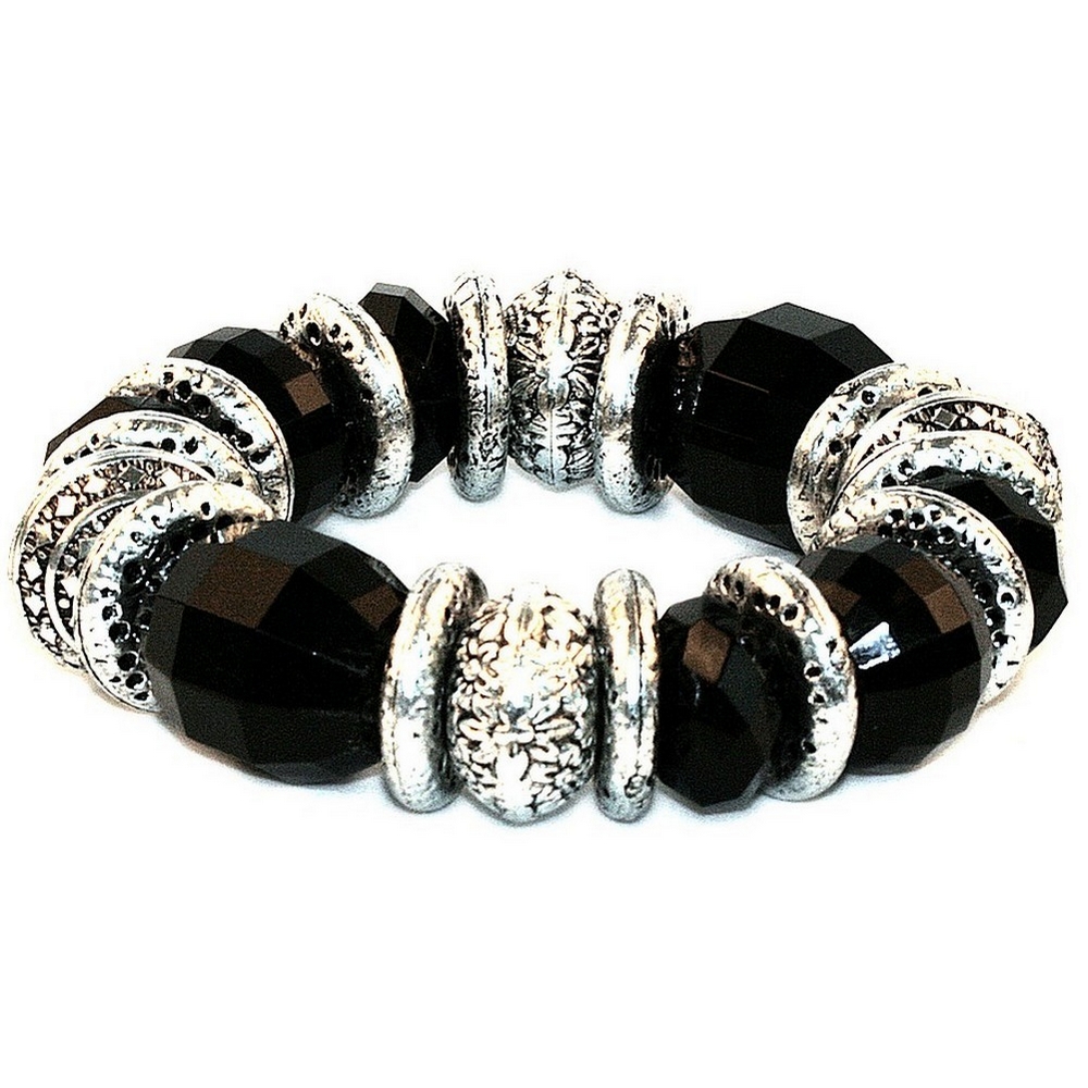 Bracelet resin black faceted bead