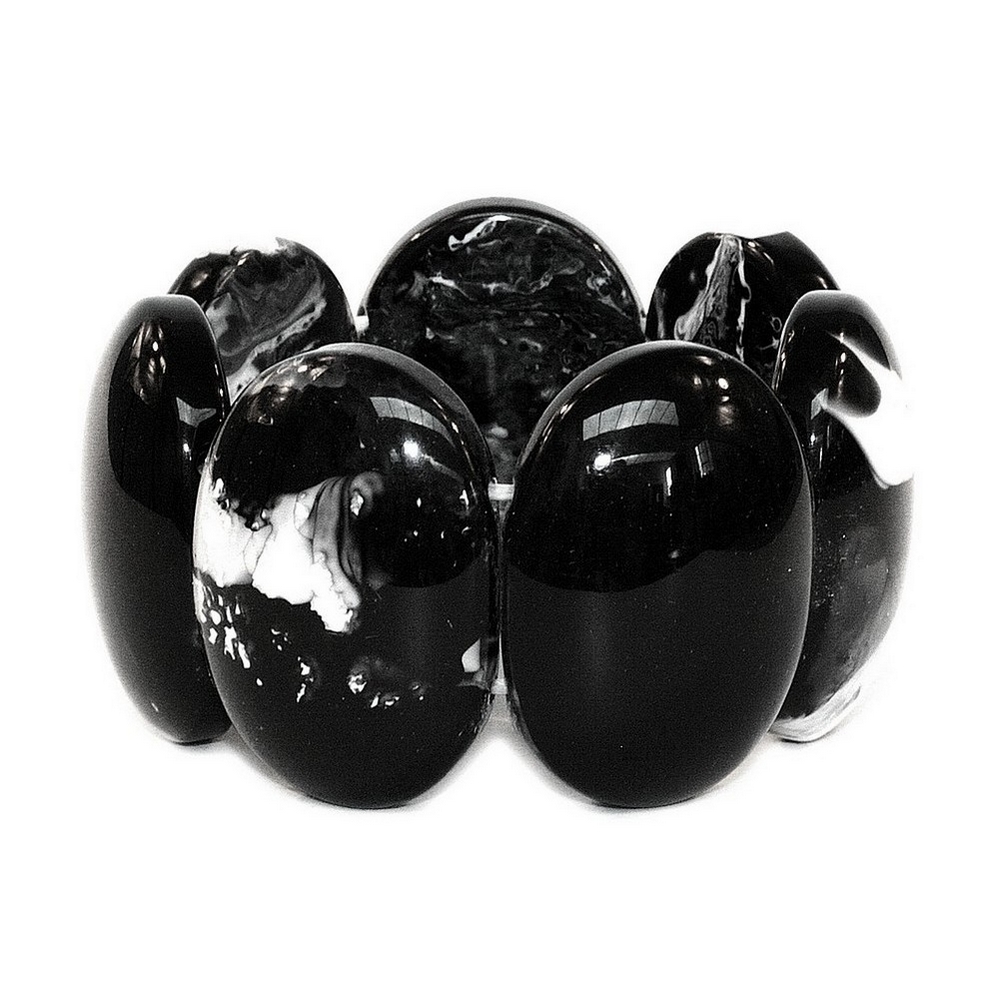 Bracelet resin oval black & white marble effect