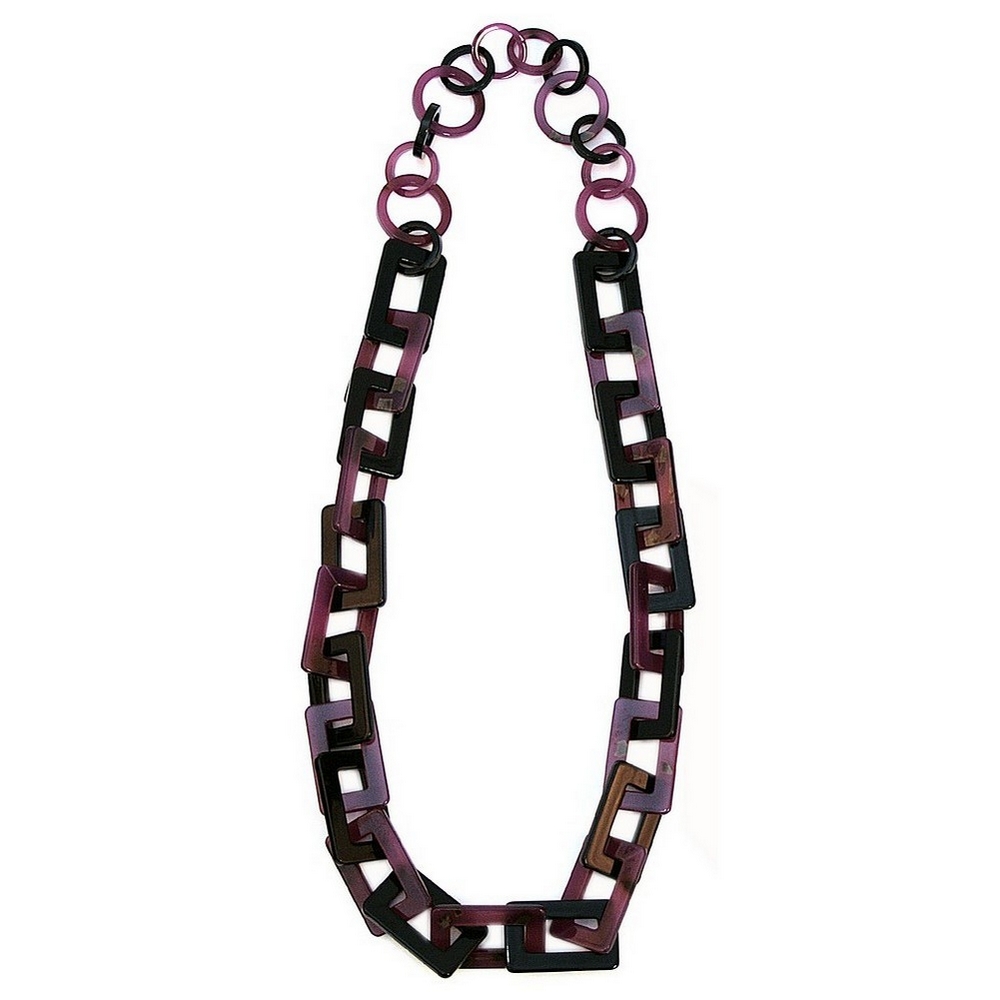 Necklace resin rectangle chain purple 80cm