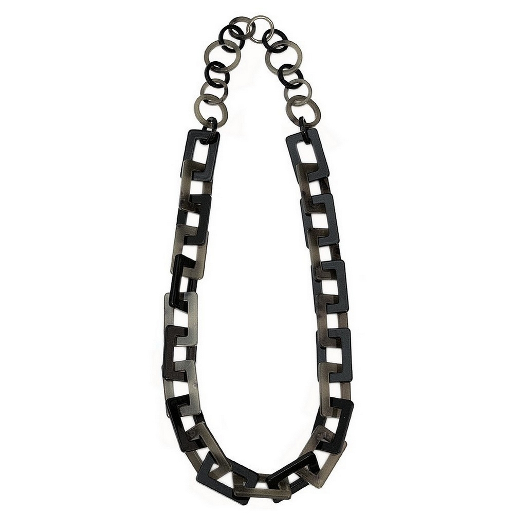 Necklace resin rectangle chain grey 80cm