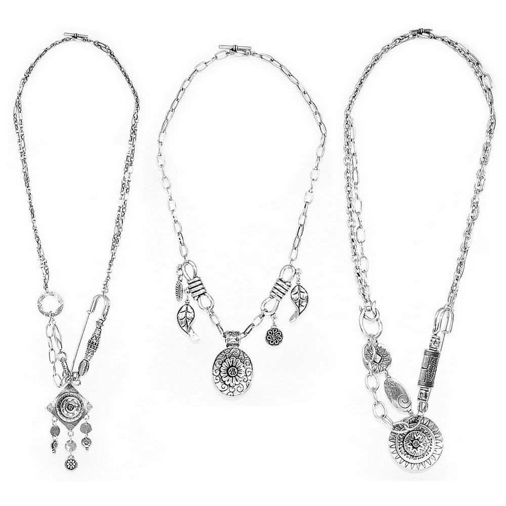 Necklace with a pendant etched with smokey crystals assorted designs