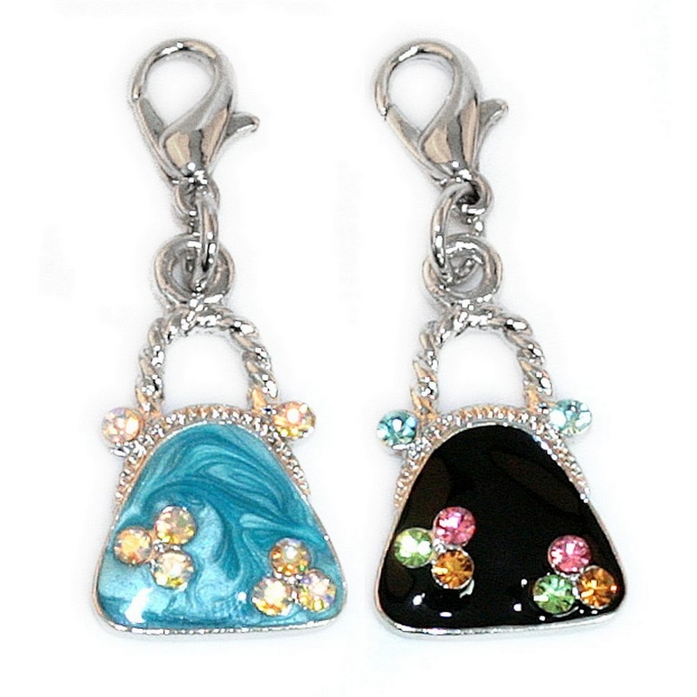 Charm enamel & crystal glass handbag
