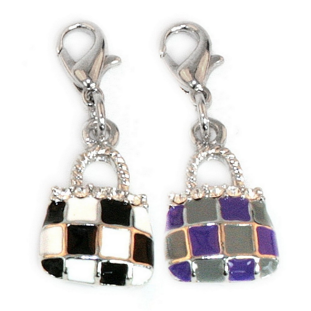 Charm enamel handbag checked