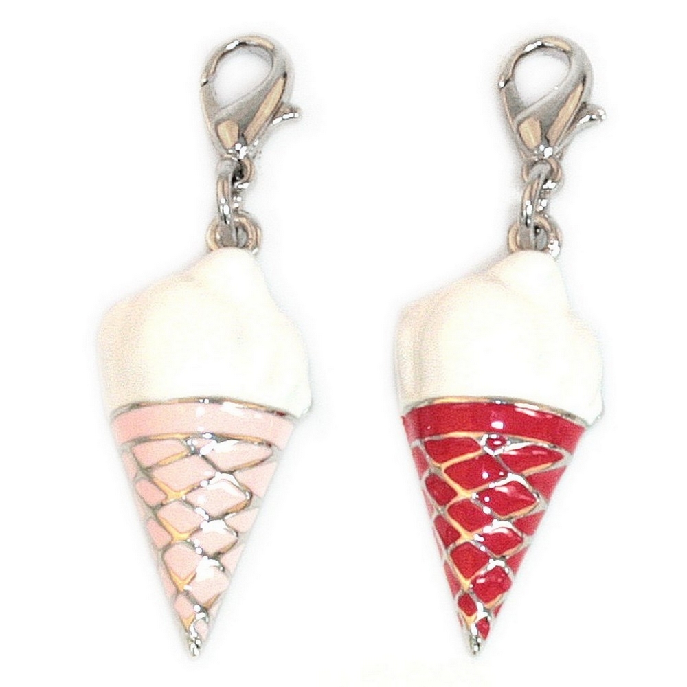Charm enamel ice cream cone off-white and red