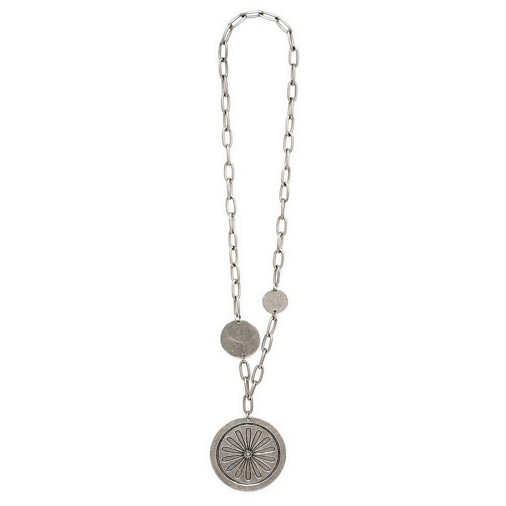 Necklace with a pendant chain - disc carved flower 76cm
