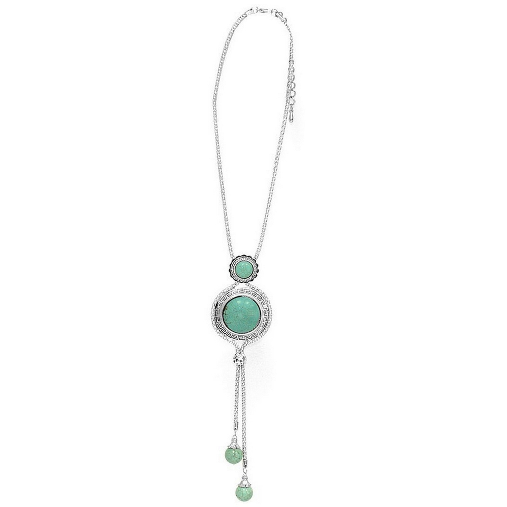 Necklace with a pendant stone disc turquoise inlay