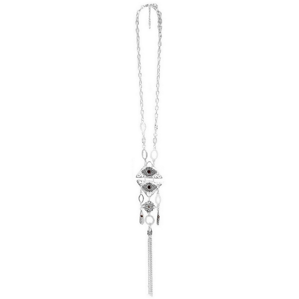 Necklace with a pendant crystal glass matt silver rasputin tasselled