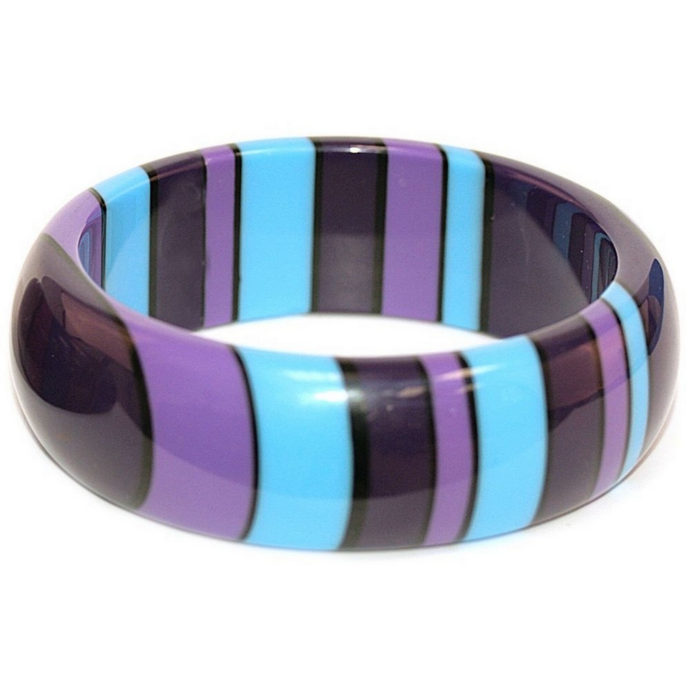 Bangle resin multi colour stripe blue
