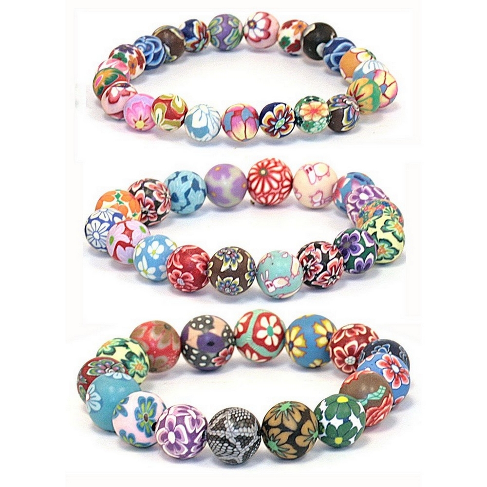 Bracelet resin handmade floral beads assorted colours