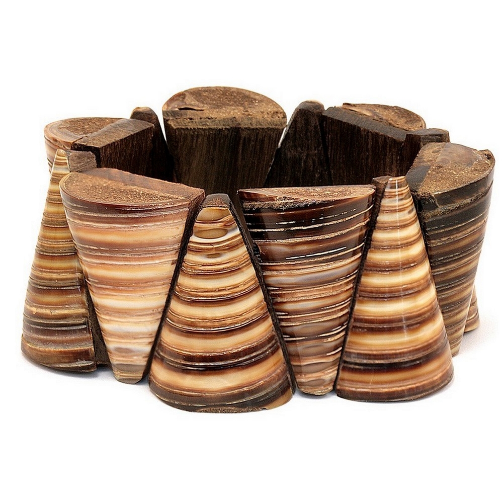 Bracelet wood & shell praline stripe