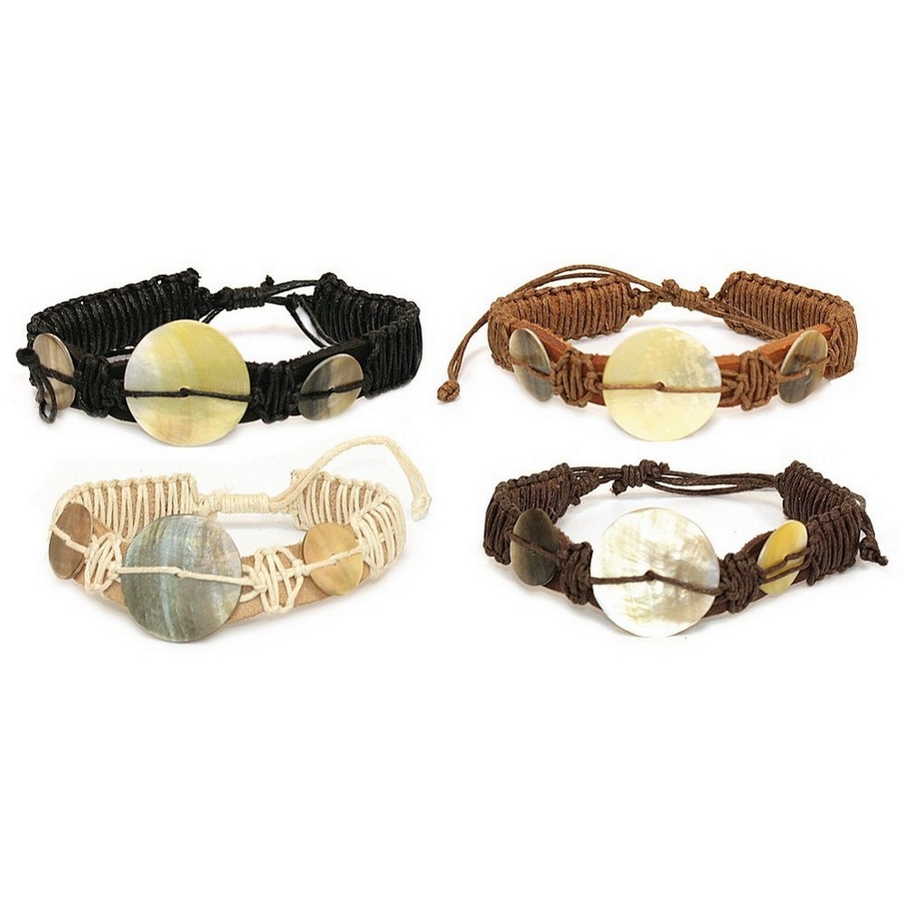 Bracelet cord & mother of pearl tri disc